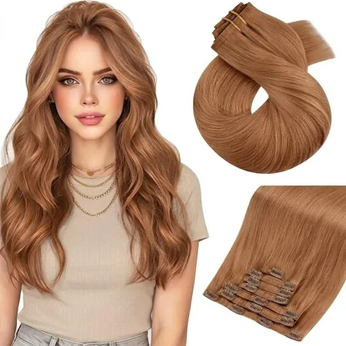 Miniatura 24 de Moresoo - Extensiones de cabello humano con pinzas, sin costuras, con trama, de poliuretano, invisible, cabello humano real, color rubio platino, 7