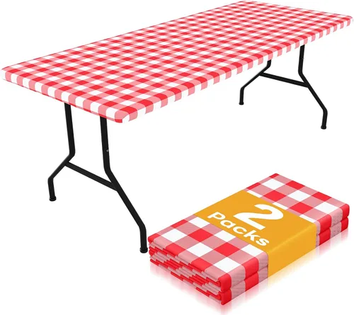 Miniatura 13 de Smiry Mantel de Mesa de Picnic Paquete de 2, Manteles Ajustables Elásticos Impermeables para Mesas Rectangulares de 18 x 72 pulgadas, Mantel