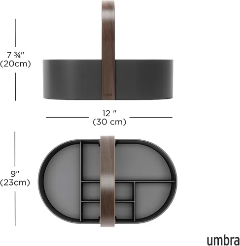 Miniatura 3 de Umbra Bellwood Caddy, organizador para maquillaje y cosméticos, contenedor ligero y duradero con mango de madera y divisores extraíbles, pequeño