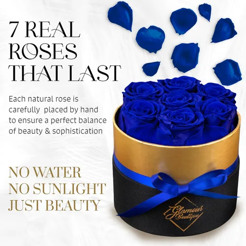 Miniatura 4 de GLAMOUR BOUTIQUE Rosas eternas preservadas en una caja, flores para siempre, rosa para siempre en una caja para esposa o ella, regalo de flores Azul