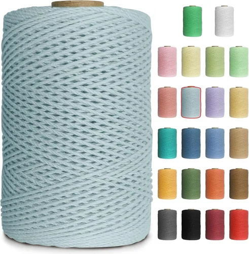 Miniatura 8 de Cuerda de macramé de colores de 0.039 in, cuerda de algodón de 656 pies, 3 hebras trenzadas, cuerda de algodón colorido para manualidades, Amarillo