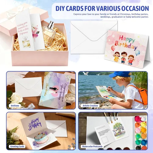Miniatura 6 de Vmiapxo 50 juegos de tarjetas de acuarela con sobres, 4 x 6 pulgadas, 100% algodón, 140 libras/10.58 oz/m², postales plegables de acuarela en blanco