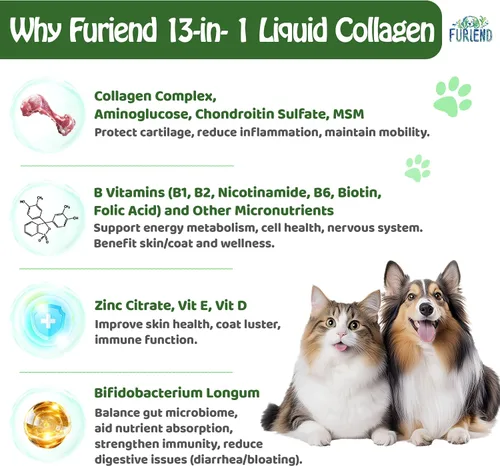 Miniatura 2 de Premium 5X colágeno líquido orgánico para perros y gatos Péptidos de colágeno tipos I, II, III, V y X, MSM y biotina para articulaciones, piel