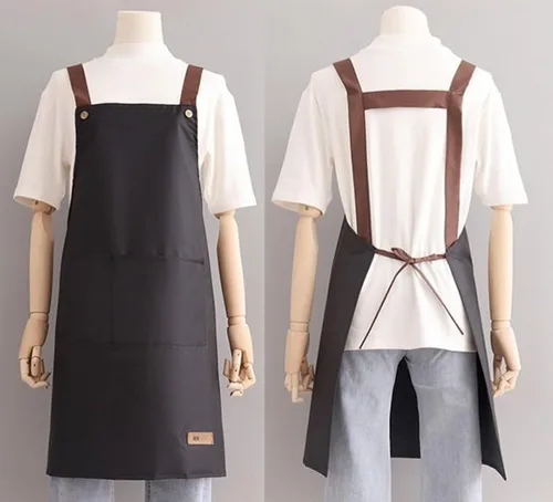 Miniatura 5 de Delantal con babero simple y funcional, unisex, ajustable, resistente a las gotas de agua, con 2 bolsillos, delantal de cocina para chef, delantal