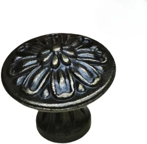 Miniatura 2 de Pomo de un solo agujero negro antiguo con diseño de pétalos vintage americano, accesorios de gabinete de aleación de zinc para tiradores de cocina
