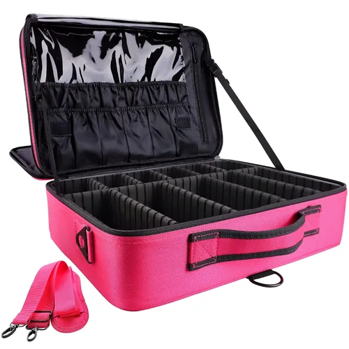 Miniatura 19 de Gzcz Estuche de viaje para maquillaje, profesional, 16 pulgadas, gran capacidad, organizador de brochas, portátil, para artistas, divisores Negro