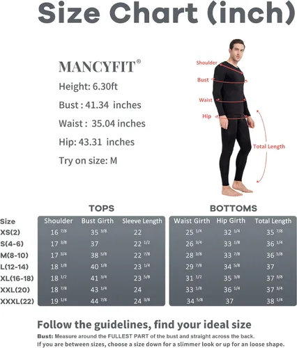 Miniatura 6 de MANCYFIT Conjunto de ropa interior térmica para hombre, forro polar, ultra suave