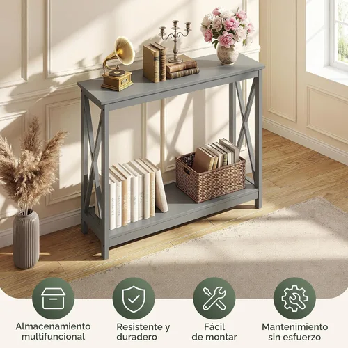 Miniatura 8 de SUPER DEAL Mesa consola de 39.5 pulgadas, mesa auxiliar estrecha de 2 niveles con estante de almacenamiento, mesa de entrada para pasillo, Negro