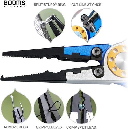 Miniatura 3 de Booms Fishing X1 Alicates de pesca de aluminio, removedor de ganchos, corte de línea trenzada, y partición de anillo con cordón y recubrimiento Azul