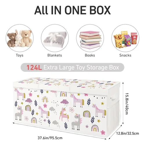 Miniatura 4 de Caja de juguetes plegable extragrande con tapas, organizador de almacenamiento resistente para niños, 38 x 16 x 13 pulgadas, baúl de juguetes