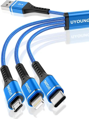 Miniatura 16 de Cable de carga múltiple corto de 1 pie, paquete de 2 cables de carga 3 en 1, cables universales trenzados para teléfono con conectores