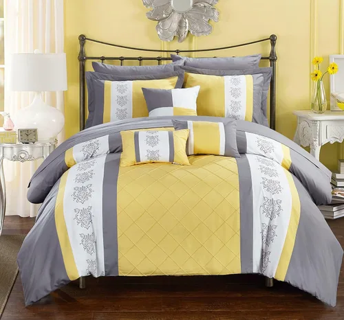 Miniatura 2 de Juego de ropa de cama de 10 piezas Chic Home con edredón con cierre fruncido, para cama king, todo en una bolsa