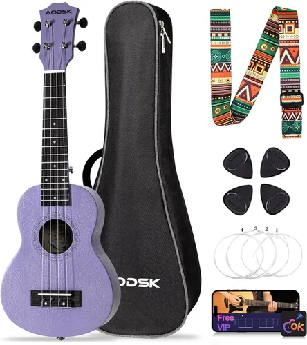 Miniatura 16 de AODSK Ukelele negro de concierto para principiantes de 23 pulgadas con correa para bolsa de concierto, cuerda de nailon, 4 púas, regalo de vacaciones