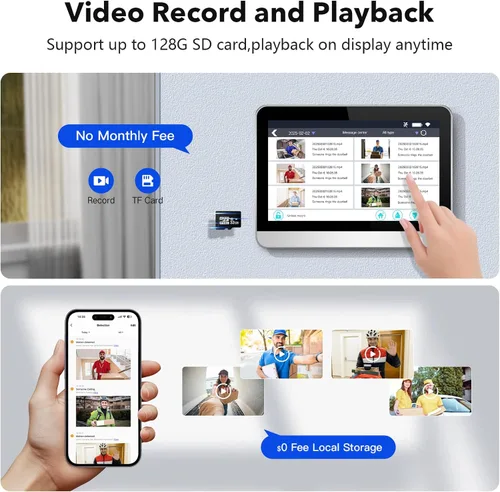 Miniatura 7 de Cámara de timbre inalámbrica con monitor de video puerta teléfono intercomunicador 1080P 7 pulgadas pantalla táctil audio bidireccional timbre