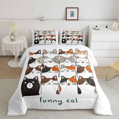 Miniatura 23 de Erosebridal Juego de ropa de cama para niños, tamaño individual, diseño de gatos de dibujos animados, para niñas, niños y adolescentes, edredón