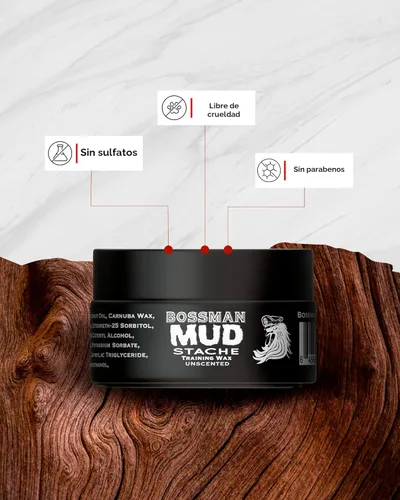 Miniatura 3 de Bossman MUDstache - Cera para bigote sin perfume para hombres (1 onza), fuerte retención de 24 horas, no pegajosa y fácil de aplicar para domar