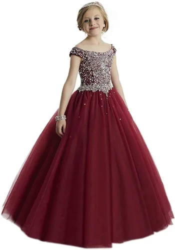 Miniatura 4 de Junguan Vestidos de baile formales con hombros descubiertos para niñas, vestidos de baile de princesa Aline 2020 TF002