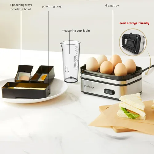 Miniatura 5 de Evoloop Rapid Egg Cooker eléctrico 6 huevos con hervidores eléctricos Evoloop 1.7L