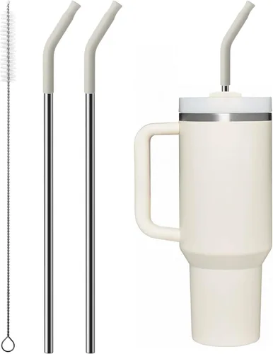 Miniatura 13 de 2 piezas de pajitas de acero inoxidable para vaso Stanley de 40 oz, accesorios de reemplazo para vaso Stanley de 40 oz con puntas de silicona