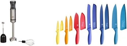 Miniatura 8 de MasterChef Paquete de licuadora de inmersión + tablas de cortar Emulsionante manual de acero inoxidable con accesorios + tabla de cortar de bambú