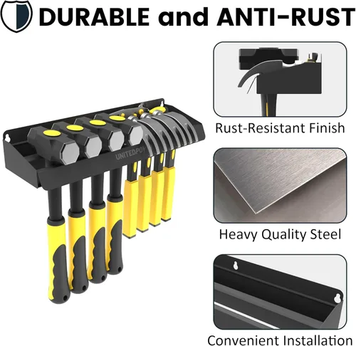 Miniatura 3 de UNITEDPOWER Soporte para Martillos, Organizador de Estante de Almacenamiento de Montaje en Pared para Taller, Cobertizo, Garaje, Hogar, Compatible