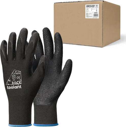 Miniatura 42 de toolant Guantes de trabajo de látex arrugado a granel, guantes de trabajo de seguridad con revestimiento de goma para hombres y mujeres, 12 pares
