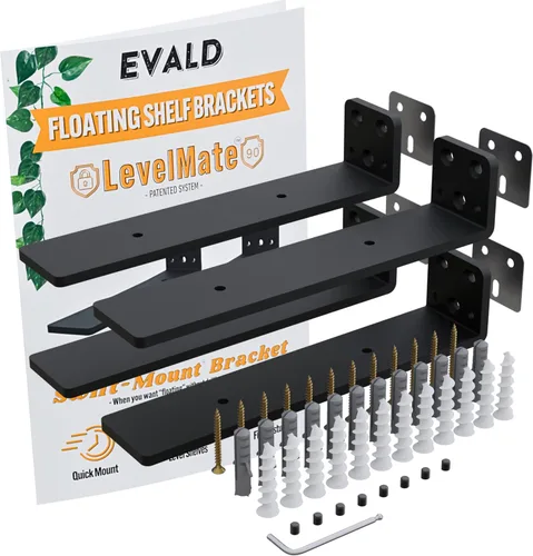 Miniatura 27 de EVALD Soportes flotantes para estantes Soportes ocultos de acero al carbono negro para tablero de 4 pulgadas (tamaño real de 3 1/4 pulgadas)