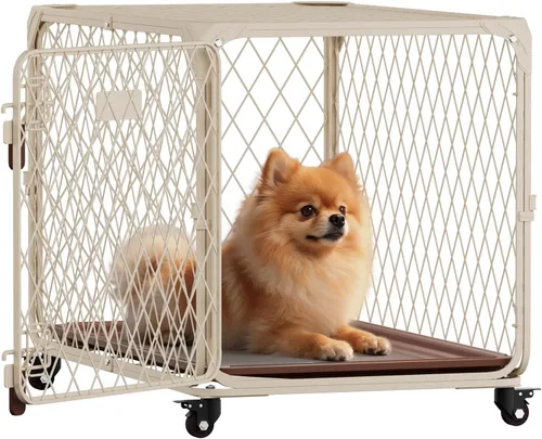 Jaula para perros pequeños de 30 pulgadas con rueda con cerradura, jaulas metálicas de malla de diamante para perros medianos, hasta 70 libras,