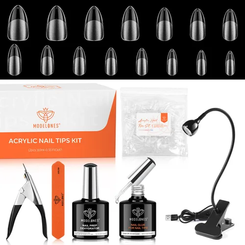 Miniatura 8 de Modelones 240 puntas de uñas de gel de almendra, uñas de gel suave de cobertura completa de grano 40 pregrabadas, medio mate, 15 tamaños, puntas