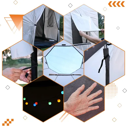 Miniatura 5 de jumpfly Carpa para Trampolín de 12 Pies para Niños, Compatible con Trampolín Redondo de 8 Postes Rectos, Cubierta de Sombra para Trampolín con Luz