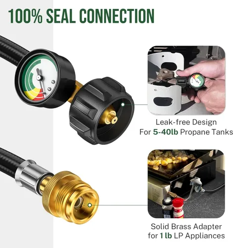 Miniatura 3 de Adaptador de manguera de propano de 6 pies de 1 libra a 20 libras con calibre, adaptadores de tanque de propano convertidor de 1 lb a 20 libras
