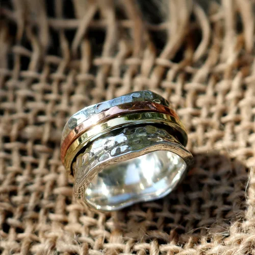 Miniatura 3 de Anillo de piedra de energía "BREEZE" con piezas giratorias de Cobre.