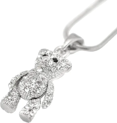 Miniatura 3 de Spinningdaisy Collar de oso de peluche movible chapado en plata con cristales