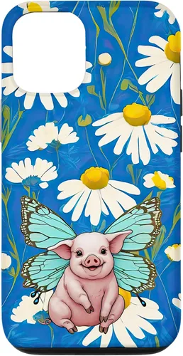 Miniatura 25 de Adorable pig piglet with butterfly wIngs daisy flower sweet Case for iPhone 12 mini