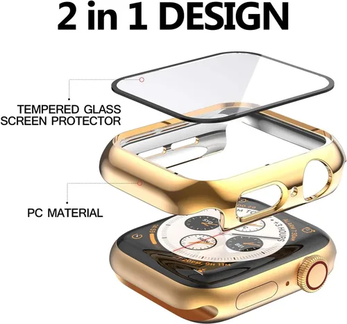 Miniatura 2 de Paquete de 2 fundas rígidas compatibles con Apple Watch Series 6, 5, 4, SE, de 1.575 pulgadas, protector de pantalla de vidrio templado, cobertura