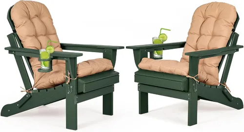 Miniatura 10 de nalone Silla plegable Adirondack con cojín con portavasos, silla de patio de plástico HDPE de gran tamaño resistente a la intemperie, utilizada