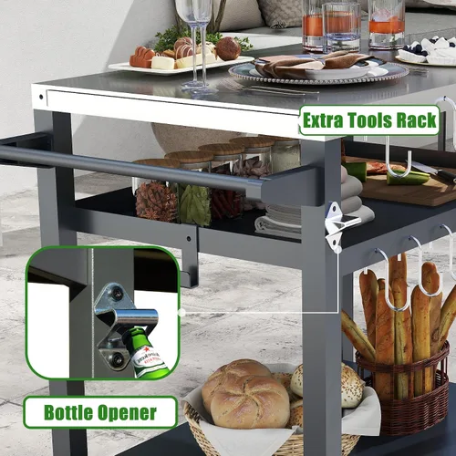 Miniatura 6 de Domi - Mesa de parrilla para exteriores de 3 estantes, carrito de parrilla con ruedas, horno de pizza al aire libre y mesa de preparación
