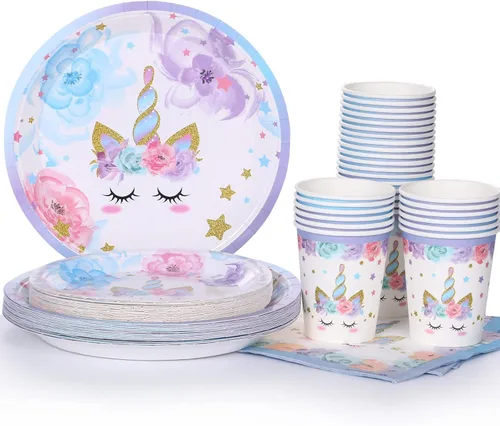 Suministros de fiesta de unicornio, platos y servilletas de unicornio arcoíris para baby shower, primera niña, decoración de fiesta de cumpleaños,