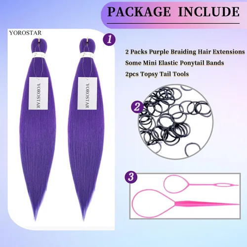 Miniatura 3 de Cabello trenzado morado para trenzas, cabello sintético preestirado de 26 pulgadas para trenzas, extensiones de cabello trenzado Ez morado