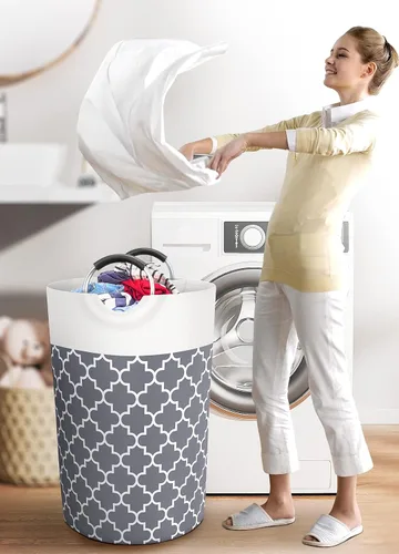 Miniatura 6 de Fabspace - Cesta de lavandería grande con bolsa de lavandería plegable, cesta de ropa con asas altas impermeables para viajes, baño, elementos Gris