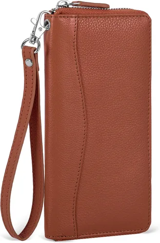 Miniatura 10 de Oak Leathers Cartera de cuero para mujer – Cartera Clutch RFID para mujer con 8 portadores de tarjetas de crédito, bolsillo para monedas, regalo