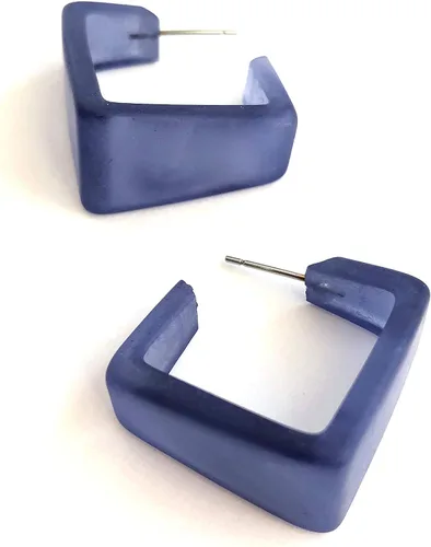 Pendientes de aro cuadrados geométricos de Lucite esmerilado azul mezclilla