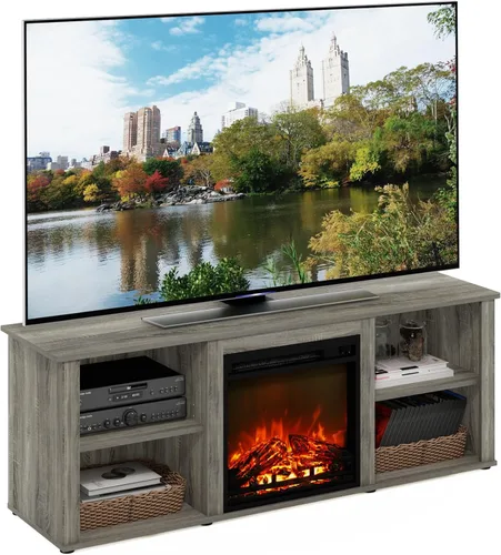 Miniatura 23 de Furinno Soporte clásico de TV de 70 pulgadas con chimenea, roble francés gris gris roble francés