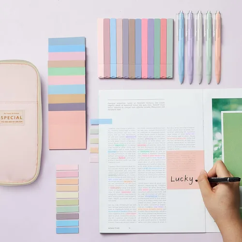 Miniatura 2 de Jutom Kit de Anotar Libros Estético de 39 Piezas con Estuche de Lápices, Marcador, Estuche Transparente, Notas Adhesivas, Gel, Bolígrafo, Rosa