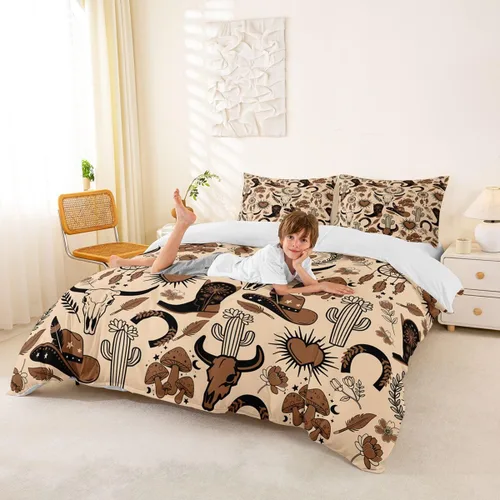 Miniatura 2 de Manfei Juego de funda de edredón de vaquero, tamaño individual, juego de ropa de cama del oeste americano de 2 piezas para niños y adolescentes