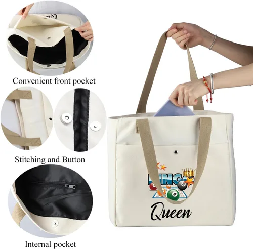 Miniatura 7 de MBMSO Bingo Queen Tote Bag - Bolso grande para amantes del bingo