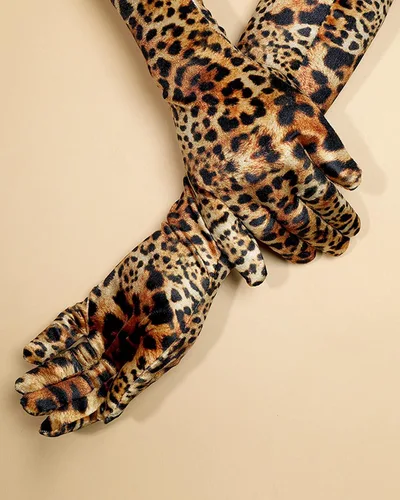 Miniatura 9 de BXT Guantes largos de terciopelo con estampado de leopardo y cebra para mujer, accesorios de disfraz de Halloween