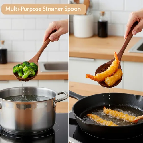 Miniatura 2 de Cucharas de madera para cocinar, utensilios de madera de teca de 6 piezas, juego de utensilios de cocina duraderos resistentes al calor, sin