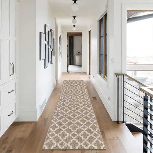 Miniatura 9 de U'Artlines Alfombra de pasillo larga para pasillo de 2 x 8 pies, antideslizante, alfombra de piso de cocina, patrón geométrico beige, lavable a