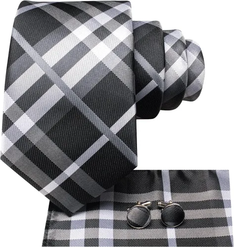 Miniatura 291 de Hi-Tie Corbata clásica de cachemira para hombre con pañuelo y gemelos a cuadros